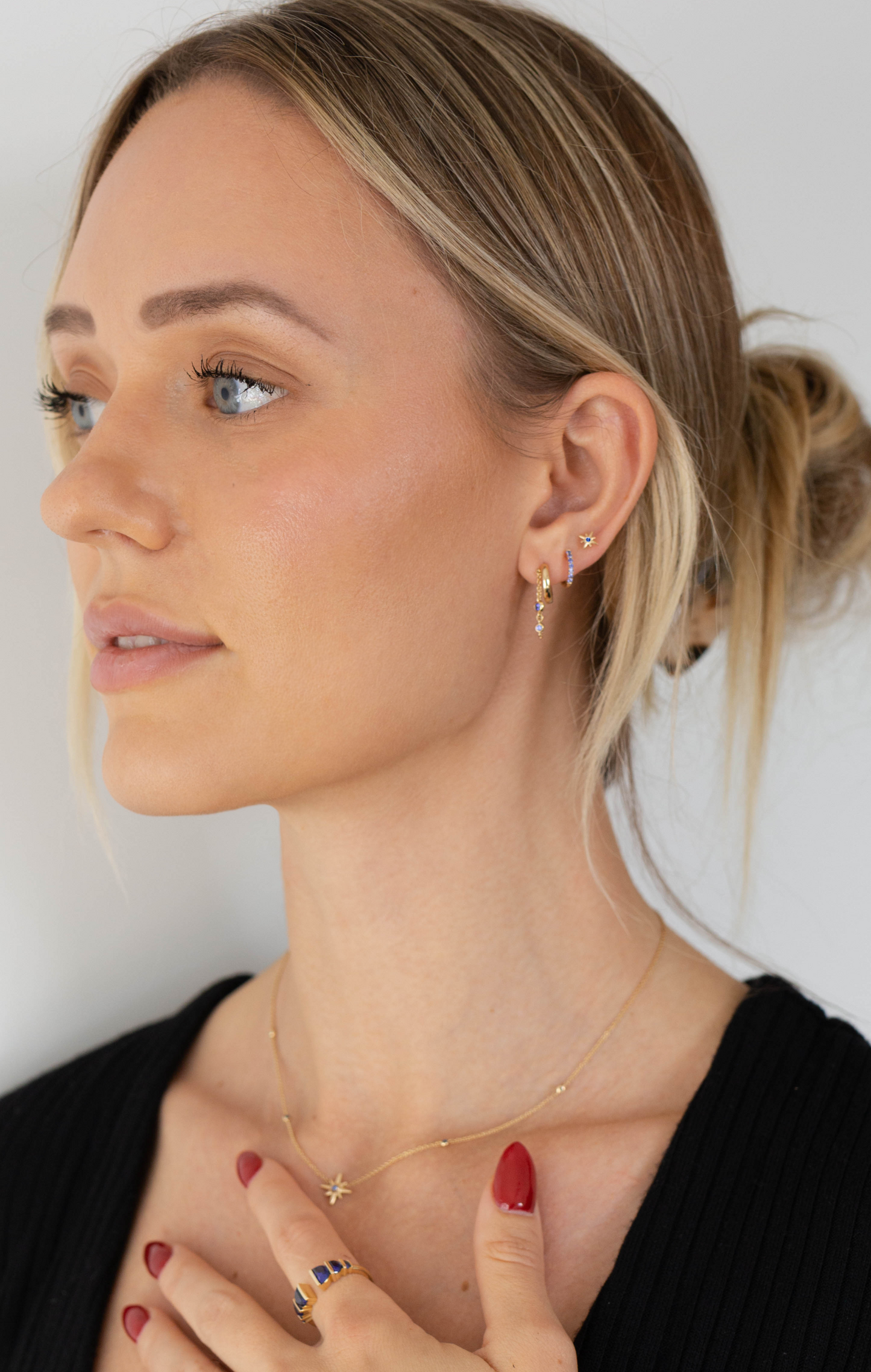 Chain and Stone Huggie Earring