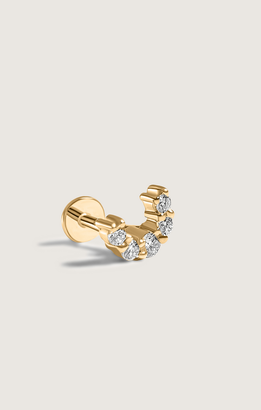 SARAH - DIAMOND 14K SOLID GOLD HALF MOON 5 DIAMOND CLUSTER PIERCING EARRING