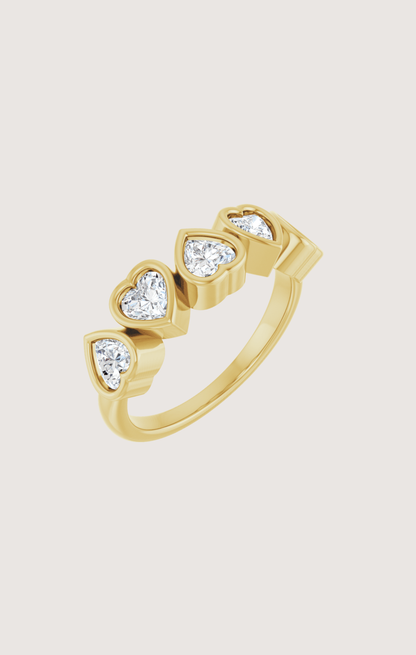 FIVE HEART BEZEL RING