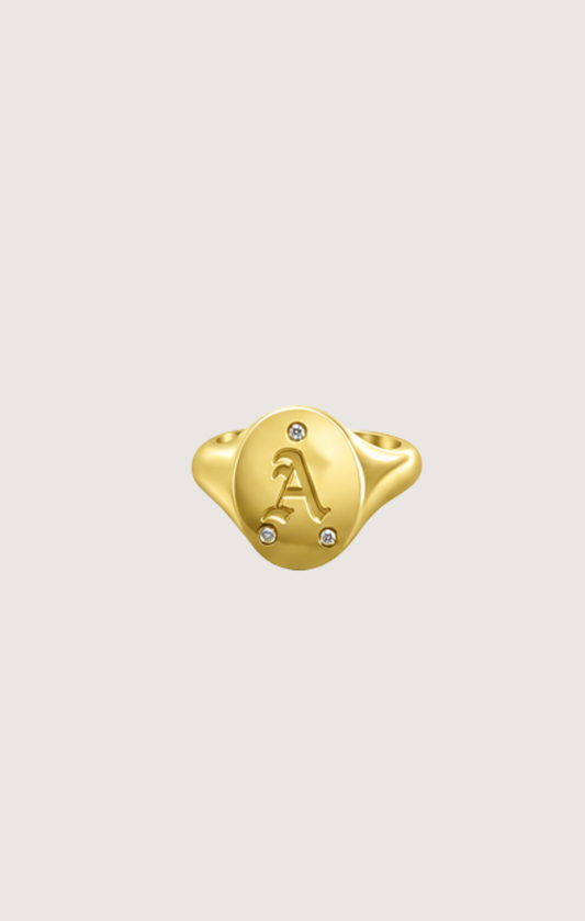 DIAMOND SIGNET INITIAL RING