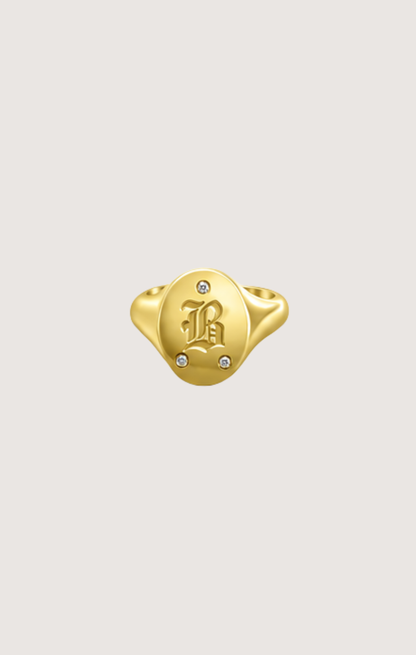 DIAMOND SIGNET INITIAL RING