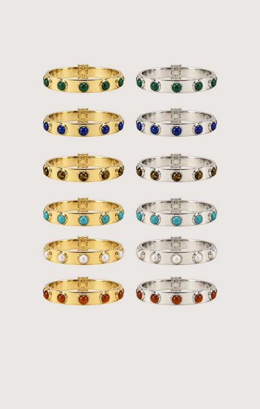 Gemstone gold cuff bracelet with natural cabochons, 14k solid gold | Whxte Atelier