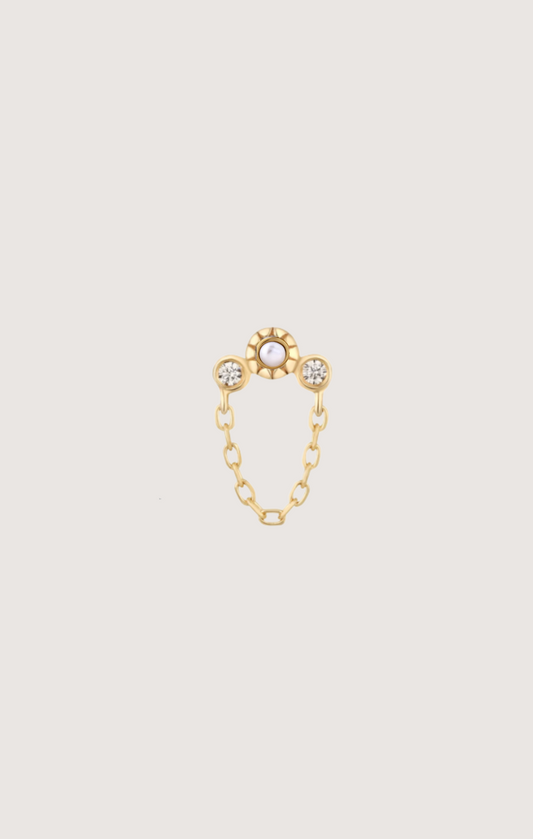 CHAIN PEARL DIAMOND TRIO PIERCING EARRING