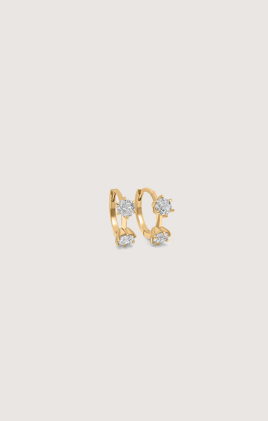COMSO HUGGIES - DIAMOND TWO-STONED YELLOW GOLD HUGGIE HOOP EARRINGS
