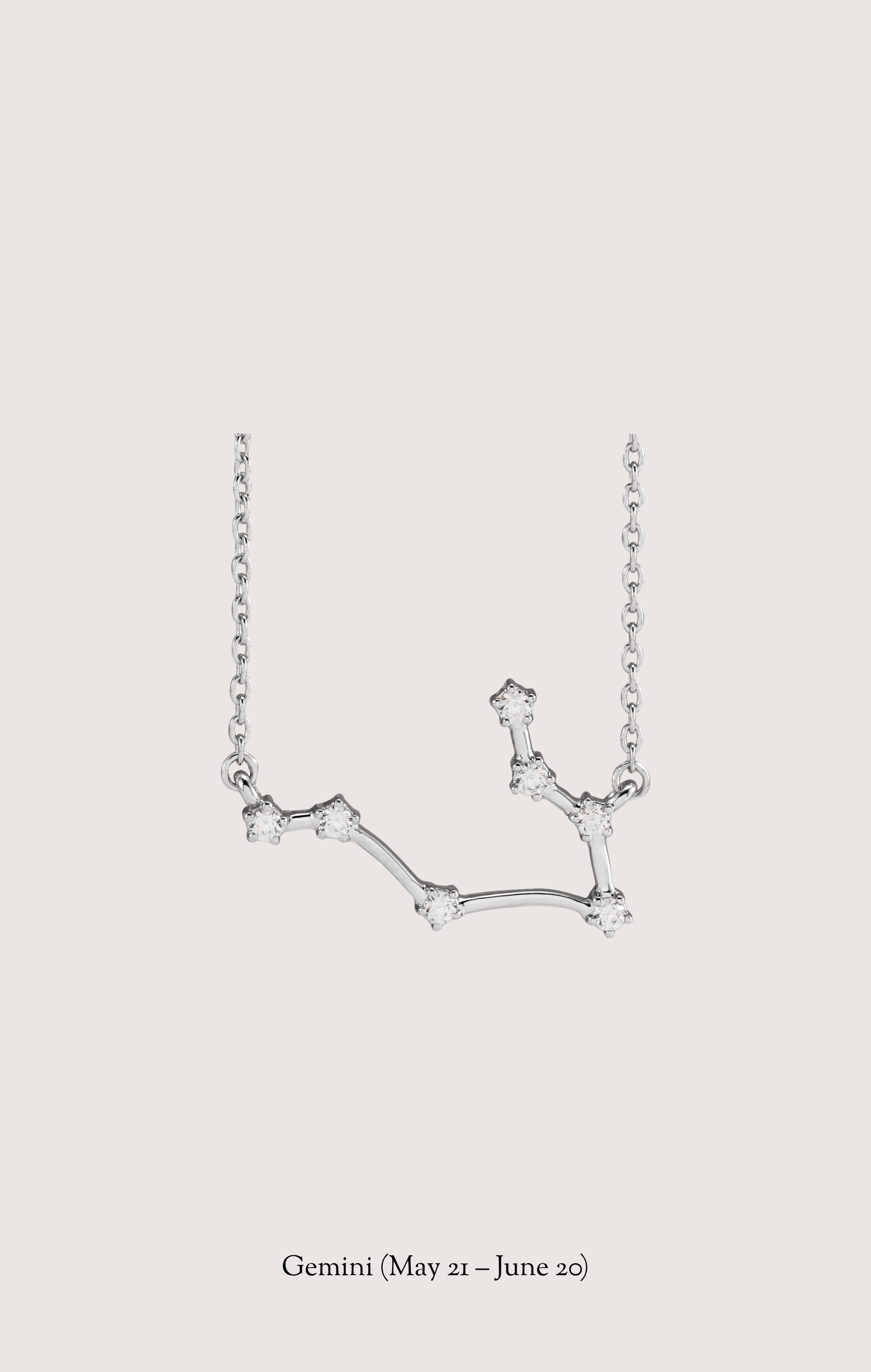 Gemini zodiac constellation necklace in 14k white gold with natural diamonds | Whxte Atelier