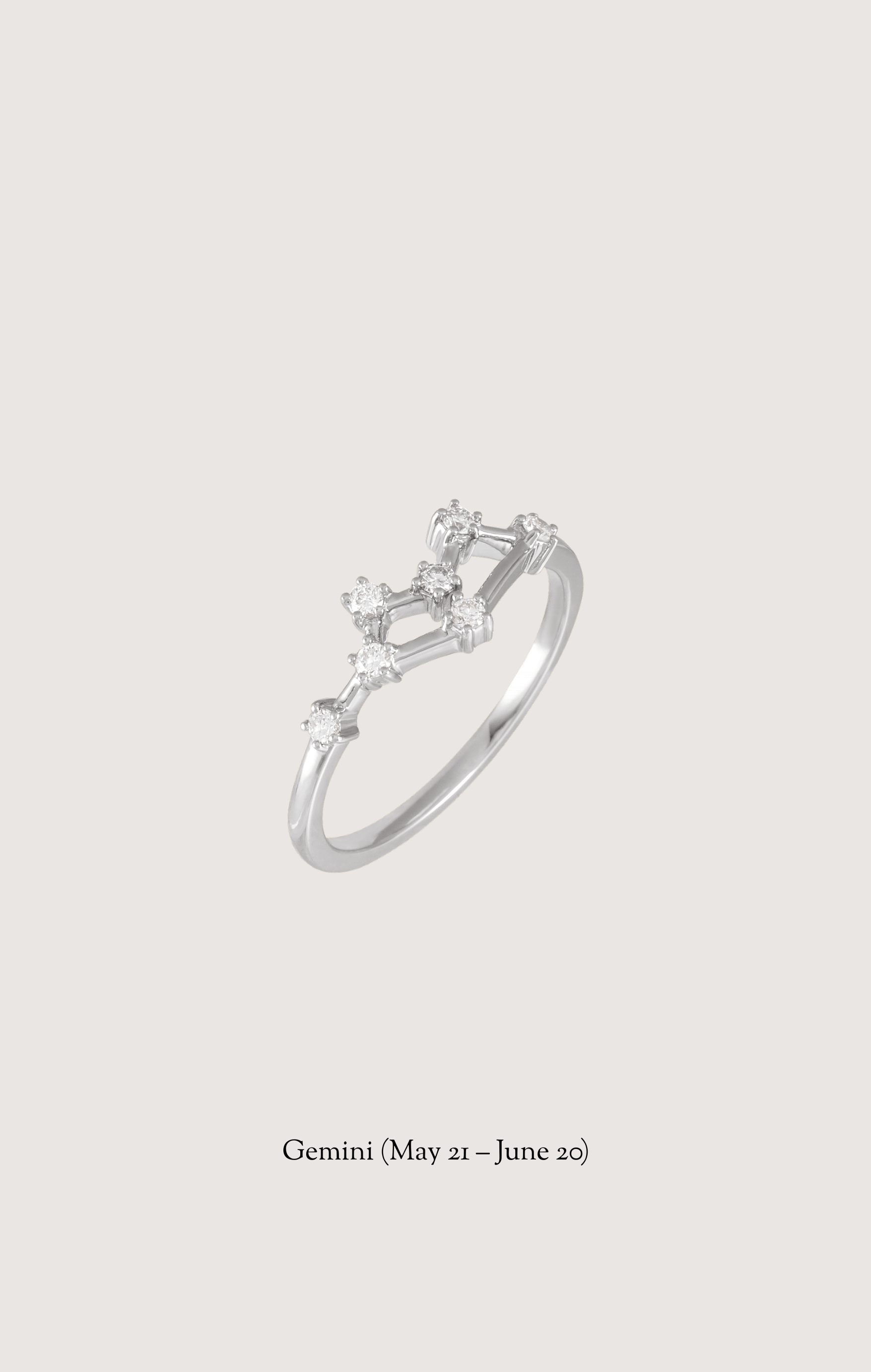 Gemini zodiac constellation ring in 14k white gold with natural diamonds | Whxte Atelier