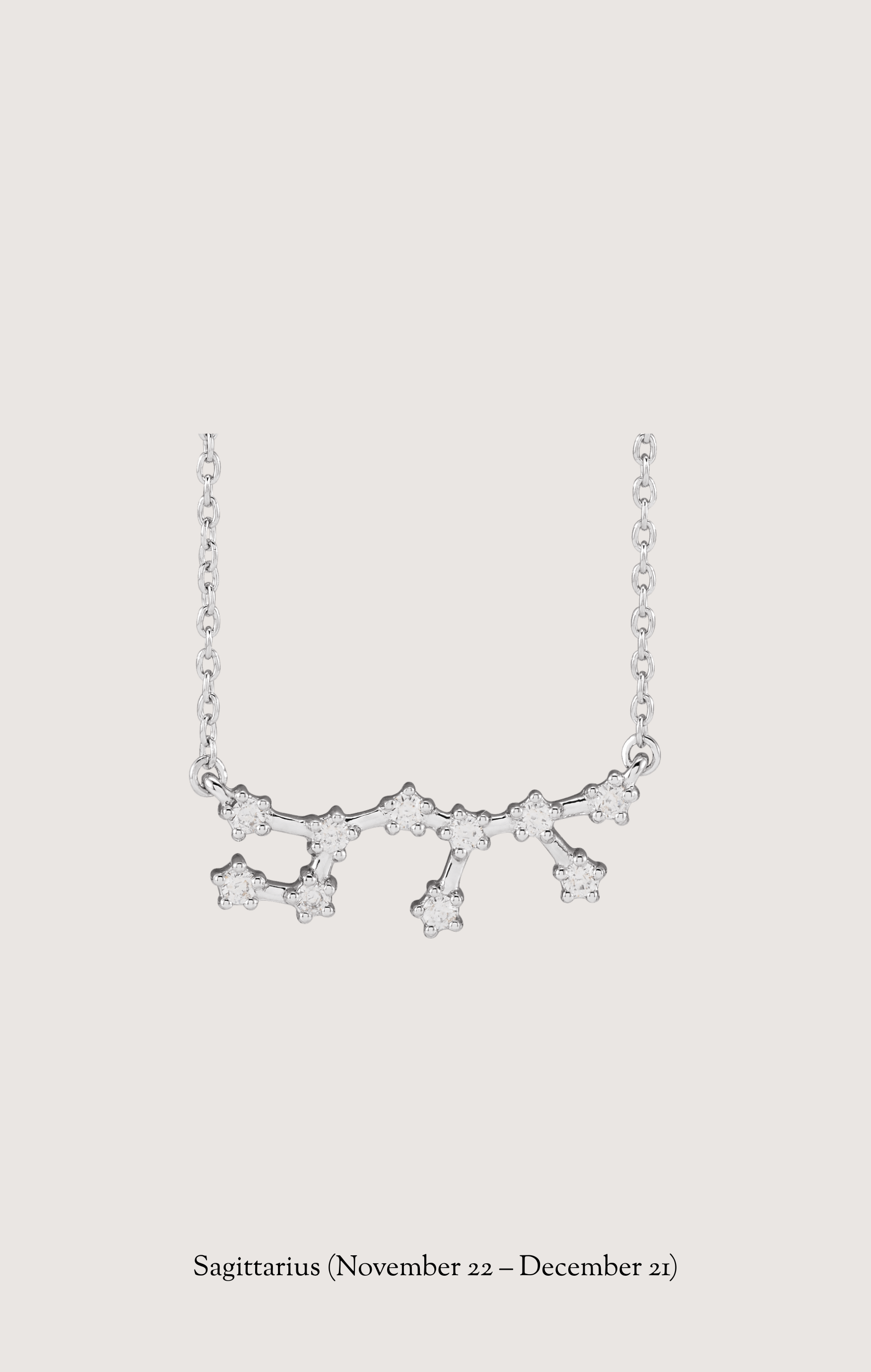 Sagittarius zodiac constellation necklace in 14k white gold with natural diamonds | Whxte Atelier
