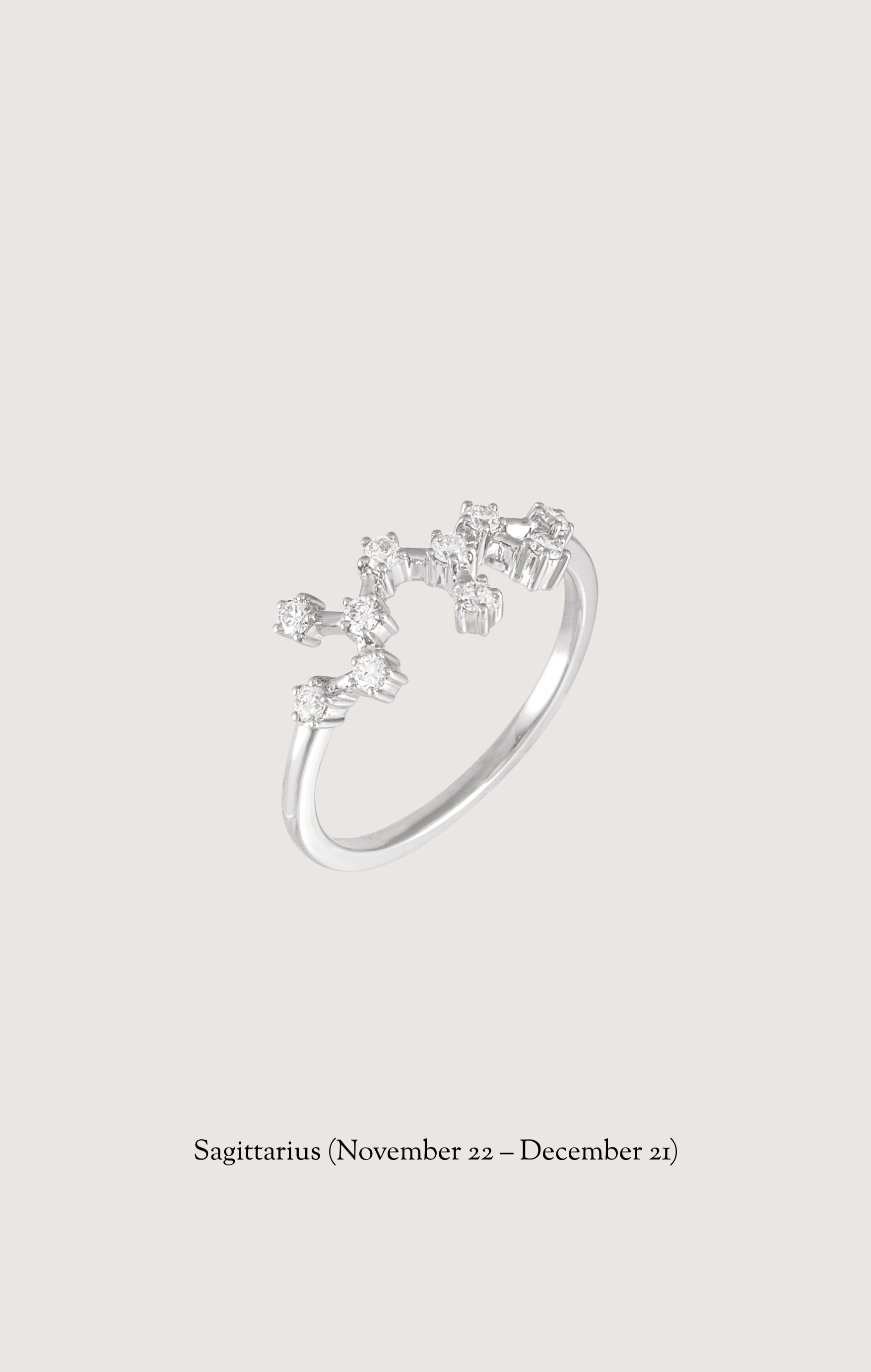 Sagittarius zodiac constellation ring in 14k white gold with natural diamonds | Whxte Atelier