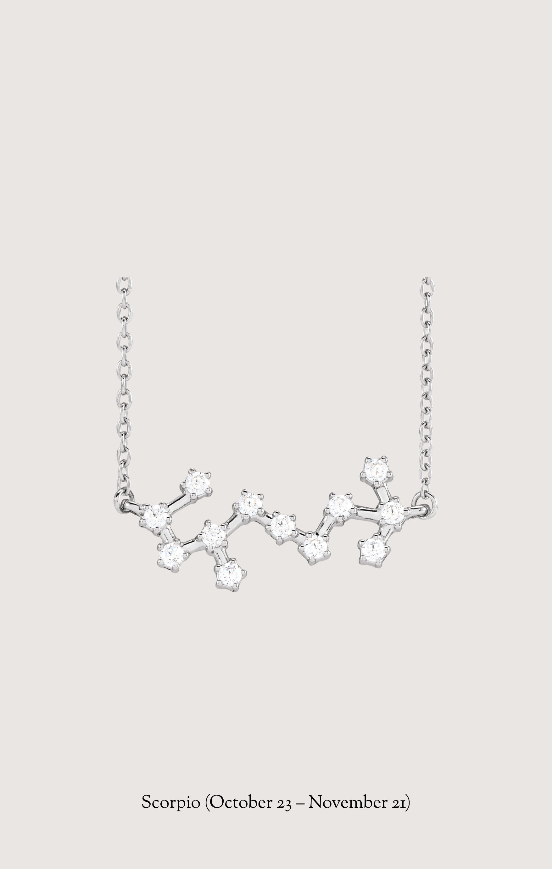 Scorpio zodiac constellation necklace in 14k white gold with natural diamonds | Whxte Atelier