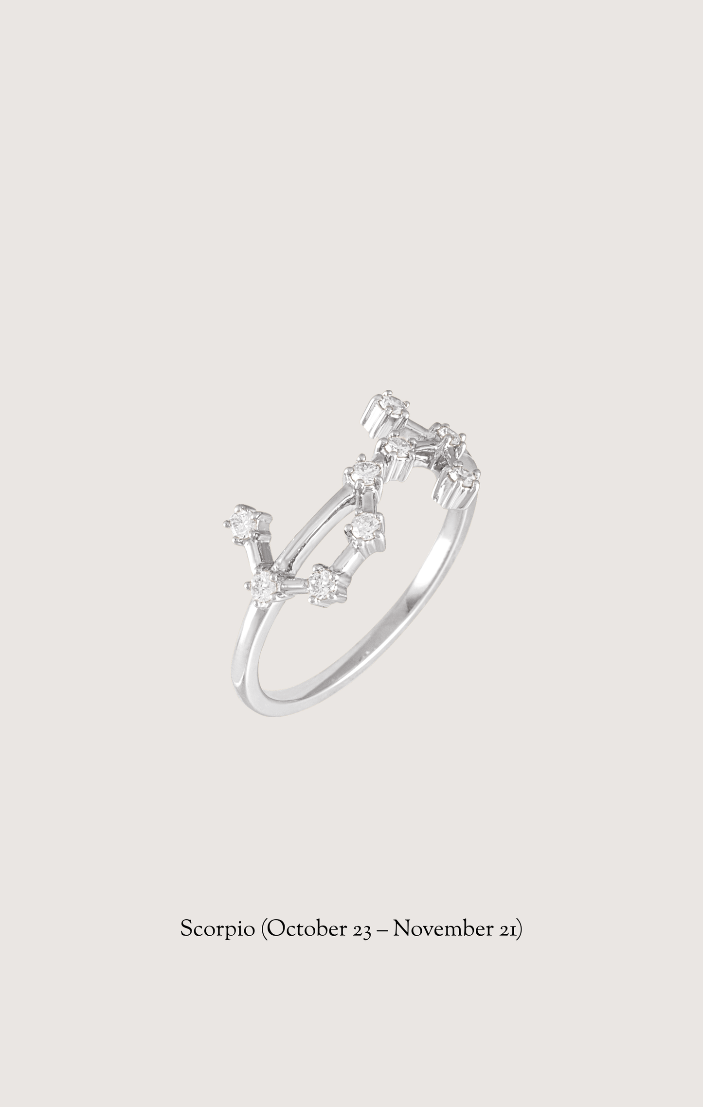Scorpio zodiac constellation ring in 14k white gold with natural diamonds | Whxte Atelier