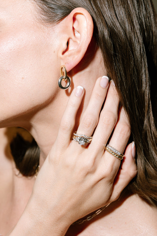 MIXED METAL DOUBLE HOOP EARRING